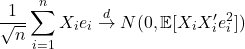 \[ \frac{1}{\sqrt{n}} \sum_{i=1}^n  X_i e_i \overset d \to N(0, \mathbb E[ X_i  X_i ' e_i^2]) \]